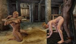 3d blonde_hair cuck cuckold cuckolding fallingtho gerdur green_eyes hod imperial light-skinned_female medieval netorare nord ntr offering_to_another pink_nipples skyrim tavern writing_on_body x_cross