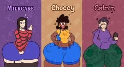 3girls big_ass big_butt catnip_(tasteofchoklit) chokolatta dark-skinned_female glasses hoodie milkcake_(tasteofchoklit) rule_63 shorts tagme tasteofchoklit