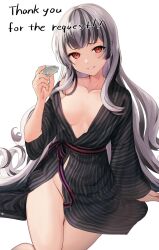 1girls alternate_costume black_hair blush breasts crotch female female_only fire_emblem fire_emblem_engage grey_hair haru_(nakajou-28) highres japanese_clothes kimono long_hair looking_at_viewer multicolored_hair naked_kimono nintendo open_mouth purple_eyes smile solo thighs two-tone_hair very_long_hair veyle_(fell_successor)_(fire_emblem) veyle_(fire_emblem) wavy_hair yukata