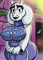 1girls anthro big_breasts big_thighs curvy female_focus female_only nipple_bulge penicilino123 pepitocuario123 thick_thighs toriel undertale undertale_(series) white_fur worried_face