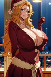 1girls ai_generated big_breasts bleach blue_eyes blush breasts chain_necklace chains christmas christmas_tree cleavage dress erect_nipples erect_nipples_under_clothes female female_only hat headwear huge_breasts large_breasts long_hair looking_at_viewer matsumoto_rangiku mature mature_female mature_woman mommy nai_diffusion necklace necklace_between_breasts neckwear nipples nipples_visible_through_clothing no_bra oppai orange_hair pinup revealing_clothes ringohanbagu sagging_breasts santa_hat smile stable_diffusion sweat sweatdrop upper_body very_long_hair voluptuous voluptuous_female wavy_hair