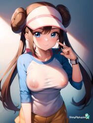 1girls ai_generated breasts breasts large_breasts nintendo nipples pokemon pokemon_trainer rosa_(pokemon) see-through shinypiplup