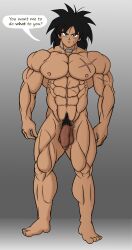 balls bara black_hair broly broly_(dragon_ball_super) dragon_ball dragon_ball_super dragon_ball_z flaccid male male_only muscles muscular nude penis saiyan solo solo_male speech_bubble verilik