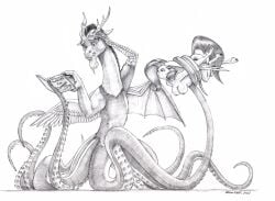 2023 anthro ass baron_engel bat_wing beard book bound bound_by_tentacles breasts chimera claws cutie_mark discord_(mlp) draconequus duo equid equine facial_hair fangs feathers female fluttershy_(mlp) for_dummies friendship_is_magic fur gaotee hair hasbro hi_res holding_book holding_object hooves horn looking_at_another looking_at_book looking_at_object male mammal mane mouth_closed my_little_pony nipples nude pegasus raised_tail scales scratching scratching_head sex signature tail teeth tentacle tentacle_bondage tentacle_creature tentacle_sex wings