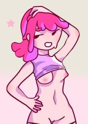 adventure_time character copyright panties_down pink_body pink_hair pink_nipples pink_skin princess_bubblegum shirt_up