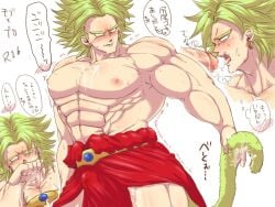 artist_request balls bara blank_eyes blowjob blush boner broly broly_(dragon_ball_z)_1993 cum cum_on_chest dragon_ball dragon_ball_z erection erection_under_clothes gay green_hair legendary_super_saiyan male male_only muscles muscular oral penis saiyan saiyan_tail shirtless tail yaoi