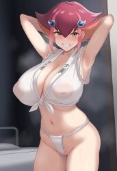 ai_generated anna_kozuki blush eroeroai female huge_breasts looking_at_viewer red_hair smile yellow_eyes yu-gi-oh! yu-gi-oh!_zexal