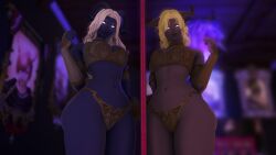 draenei_female female final_fantasy_xiv gold_hair gpose(ffxiv) lojana stripper_pole taller_girl white_hair world_of_warcraft