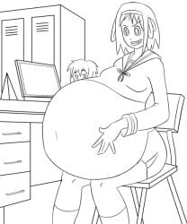 1boy 2girls big_belly exposed_belly female_pred female_prey kyon okc_ohno pyxxyl satisfied schoolgirl smug suzumiya_haruhi suzumiya_haruhi_no_yuuutsu the_melancholy_of_haruhi_suzumiya unimpressed vore vore_belly