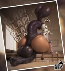 2boys anal anal_grip anthro anthro_on_anthro balls extreme_size_difference hyper_ass hyper_balls hyper_genitalia hyper_penis male my_little_pony oc on_back penis plap plapping starzonedeep sweat sweating tagme tea_set zebra