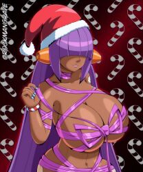 2023 android android_girl big_breasts blinding_bangs breasts christmas christmas_2023 christmas_hat christmas_outfit dark-skinned_female dark_skin female female_focus female_only gift_wrapped hair_over_eyes layer long_hair mega_man mega_man_x purple_hair robot robot_girl robot_humanoid rockmangrave solo solo_female solo_focus video_game_character