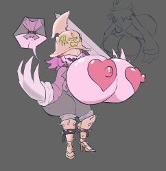 alternate_species breasts_out covered_eyes female guayo heart-shaped_areola heartless huge_breasts jackie_moo kingdom_hearts pink_skin sword