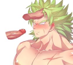 artist_request balls bara blank_eyes blush boner broly broly_(dragon_ball_super) disembodied_hand disembodied_penis dragon_ball dragon_ball_super dragon_ball_z erection gay green_hair hand_on_head legendary_super_saiyan male male_only muscles muscular penis saiyan yaoi