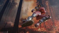 3d antidotetrl big_thighs black_hair female fighting_pose forest_background huge_breasts soul_calibur suit taki