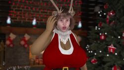 anthro antlers breast_expansion expansion female female_focus huge_boobs huge_breasts human human_girl human_woman lips no_sound regularwallaby reindeer reindeer_antlers reindeer_girl reindeer_humanoid species_transformation tagme transformation video woman