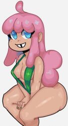 bikini blue_eyes cloud_(friday_night_funkin) friday_night_funkin friday_night_funkin_mod painted_nails pink_hair sling_bikini slingshot_swimsuit smiling sp4gh3tt1_(artist) tagme tooth_gap