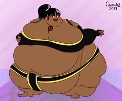 1girls bbw belly big_belly black_hair cleavage coulombz dark-skinned_female dark_skin dc fat female female_sumo mawashi morbidly_obese obese overweight ssbbw sumo superwoman superwoman_(mary_batson) thunder_thighs