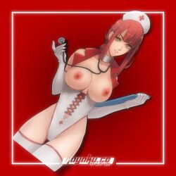 breasts_out chainsaw_man gloves j_adsen large_breasts makima_(chainsaw_man) nipples nurse