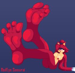 anthro asami_the_cat big_breasts big_feet blush breasts digital_media_(artwork) ear_piercing fan_character feet female foot_fetish fox_ears fur hair hi_res nipples piercing pixel_(artwork) red_body red_eyes red_fur red_hair redeye_samurai_(artist) sega solo sonic_(series) sonic_the_hedgehog_(series) tail