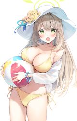 1girls alternate_costume beach_ball big_breasts bikini blonde_hair blue_archive blush female female_only light-skinned_female light_skin long_hair nonomi_(blue_archive) nonomi_(swimsuit)_(blue_archive) official_alternate_costume oryou side_tie_bikini solo tagme