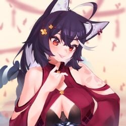 brown_hair female momotexx_(vtuber) red_eyes virtual_youtuber vyugen wolf_ears wolf_girl wolf_tail