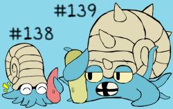ambiguous_gender erection feral feral_only fossil_pokémon fossil_pokemon generation_1_pokemon genitals hashtag id_number male nintendo omanyte omastar open_mouth penis pokemon pokemon_(species) secretsableye sex simple_background tentacle tentacle_sex text