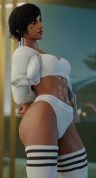 1girls 3d abs bleached bleached_clothing clothing dark-skinned_female lingerie muscular muscular_female overwatch pharah pose raceplay tanuking3d