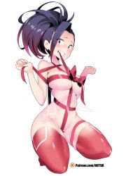 1girls big_breasts breasts full_body hotvr kneeling momo_yaoyorozu my_hero_academia naked_ribbon ribbon solo tagme thick_thighs thighhighs