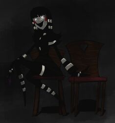 animatronic before_sex black_hair condom condom_wrapper condoms dark_room female five_nights_at_freddy's five_nights_at_freddy's_2 glowing_eyes haunted long_hair marionette_(fnaf) possessed puppet_(fnaf) robot robot_girl sitting_on_chair solo suggestive suggestive_look ultimate_custom_night