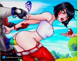 :o among_us breasts evie_(fortnite) fortnite leggings penis penis_in_ass red_leggings sex