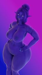 1girls 3d 3d_(artwork) alien alien_girl big_breasts busty curvy curvy_figure female female_only mashekashe myrsi_(riendonut) original_character pointy_ears purple_body purple_skin riendonut solo thick_thighs voluptuous wide_hips