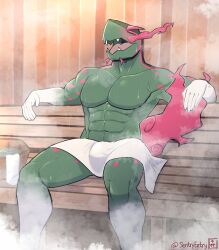 anthro balls bara barazoku basculegion bulge exsys fish flaccid male male_only muscles muscular nintendo penis pokemon pokemon_legends:_arceus sauna solo solo_male sweaty towel