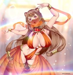 1girls brown_hair empty_eyes female female_only harem_outfit haryudanto mouth_veil orange_clothes pink_eyes raphtalia solo tate_no_yuusha_no_nariagari the_rising_of_the_shield_hero veil