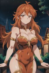 1girls ai_generated alternate_breast_size big_breasts breasts busty child_bearing_hips curvy dota dress female female_only hips human large_breasts legs light-skinned_female light_skin lina_inverse long_hair orange_eyes orange_hair slayers sorceress thighs voluptuous