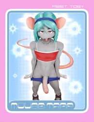 anthro biped clothed clothing english_text genitals half-erect hi_res looking_at_viewer male male_only mammal mouse murid murine navel open_mouth penis red_eyes rodent simple_background solo solo_male text twang