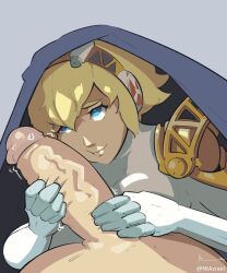 aegis_(persona) aigis_(persona) atlus big_penis blanket blonde_hair blue_eyes cock_worship handjob megami_tensei ntazrael persona persona_3 robot robot_girl under_blanket