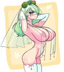 arms_up ceres_fauna female female_only hololive hololive_english hololive_english_-council- hololive_english_-promise- konaloid large_breasts lingerie long_hair see-through see-through_clothing veil virtual_youtuber