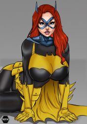 1girls barbara_gordon batgirl batman_(series) big_breasts breasts busty curvy curvy_female curvy_figure dc dc_comics female female_only fully_clothed gloves human light-skinned_female light_skin lipstick long_hair mrfuzzynutz red_hair solo solo_female straight_hair superheroine wide_hips