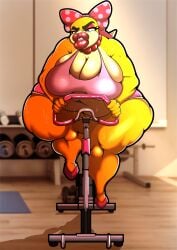 anthro bbw bicycle big_breasts cleavage exercise exercise_bike fat female gym hi_res huge_breasts large_breasts mario_(series) overweight solo sports_bra sweat thick_lips thick_thighs vsoulworks wendy_o._koopa wide_hips workout