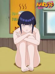 1girls blush dark_blue_hair female female_only hyuuga_hinata hyuuga_hinata(genin) naruto naruto's_room naruto_(classic) nude nude_female shy smile solo