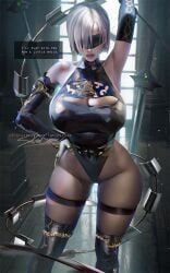 1girls big_breasts black_blindfold black_elbow_gloves black_thong_leotard blindfold boob_window cleavage dick_sucking_lips elbow_gloves english_text female hand_on_hip hartman_hips hips holding_sword holding_weapon hourglass_figure huge_ass huge_breasts isabella_valentine large_breasts leotard light-skinned_female light_skin nier:_automata sakimichan short_hair slim slim_waist solo solo_female soul_calibur standing sword text_box thick_thighs thigh_gap thighhighs thighs thong_leotard thunder_thighs thunderthighs whip_sword white_hair wide_hips yorha_2b yorha_2b_(cosplay)