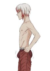 1boy artist_request ass bulge_through_clothing bungo_stray_dogs closed_eyes jouno_saigiku_(bungo_stray_dogs) male_only meme red_hair solo_male tagme tight_pants_(meme) trend white_hair