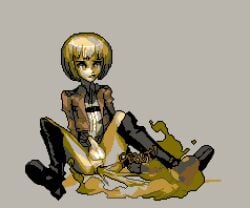 1boy anus armin_arlert attack_on_titan balls blonde_hair fart fart_cloud fart_fetish farting male male_only penis pixel_art small_penis solo solo_male usagaijin