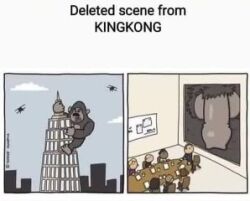 2koma aircraft airplane anthro ape big_penis building character_name climbing comic english_text foreskin genitals gorilla haplorhine huge_cock human king_kong low_res male male_only mammal meme penis primate size_difference text what