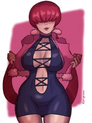 bangs_over_eyes black_dress king_of_fighters lips opening_jacket red_hair shermie_(kof) tilio