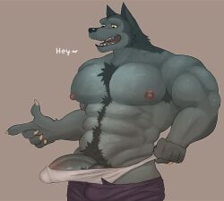 absurd_res anthro big_penis body_hair boner clothing erection fleshformomo genitals hi_res male male_only muscular penis solo worgen world_of_warcraft