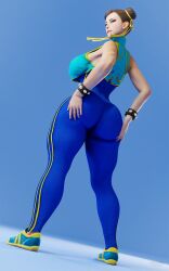 1girls 3d 3d_(artwork) asian_female asian_milf ass_view back_turned back_view big_ass big_breasts big_thighs bracelet busty capcom chun-li clothing dat_ass female_only hair_bun hand_on_butt human human_only looking_back mature_female milf rear_view shoes simple_background snoopz solo solo_female standing street_fighter street_fighter_alpha unitard