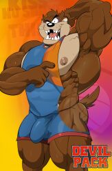 abs anthro ass brown_body bulge clothing dasyurid dasyuromorph gesture hi_res looking_at_viewer looney_tunes male male_only mammal marsupial muscular muscular_anthro muscular_male nipples pecs pointing pointing_at_self shirt solo space_jam space_jam:_a_new_legacy sportswear tail tank_top tasmanian_devil tasmanian_devil_(looney_tunes) teeth thylacine thymilph topwear vein veiny_muscles warner_brothers xray_view