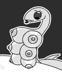 6_breasts absurd_res breasts female feral glistening glistening_body grey_body grey_nipples hi_res horiori multi_breast nipples puffy_nipples reptile scalie snake solo