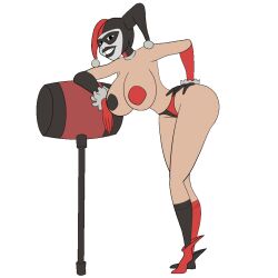 1girls animated bambook batman_(series) big_ass big_breasts dat_ass dc dc_comics female female_focus female_only hammer harley_quinn harley_quinn_(classic) looking_at_viewer mallet nipple_covers side_view smile solo solo_focus standing tagme thick_thighs thighhighs thong voluptuous voluptuous_female